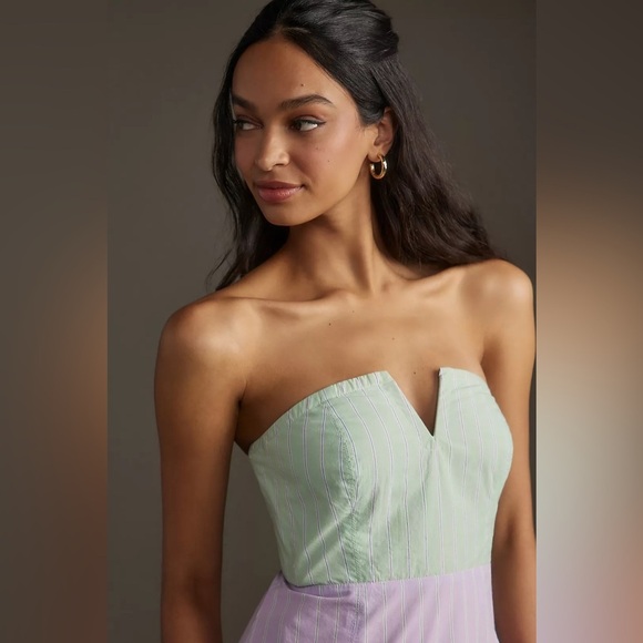 NWT! Anthropologie Maeve Colorblock Strapless Midi Dress - Size XL ⚽️ - Picture 3 of 7